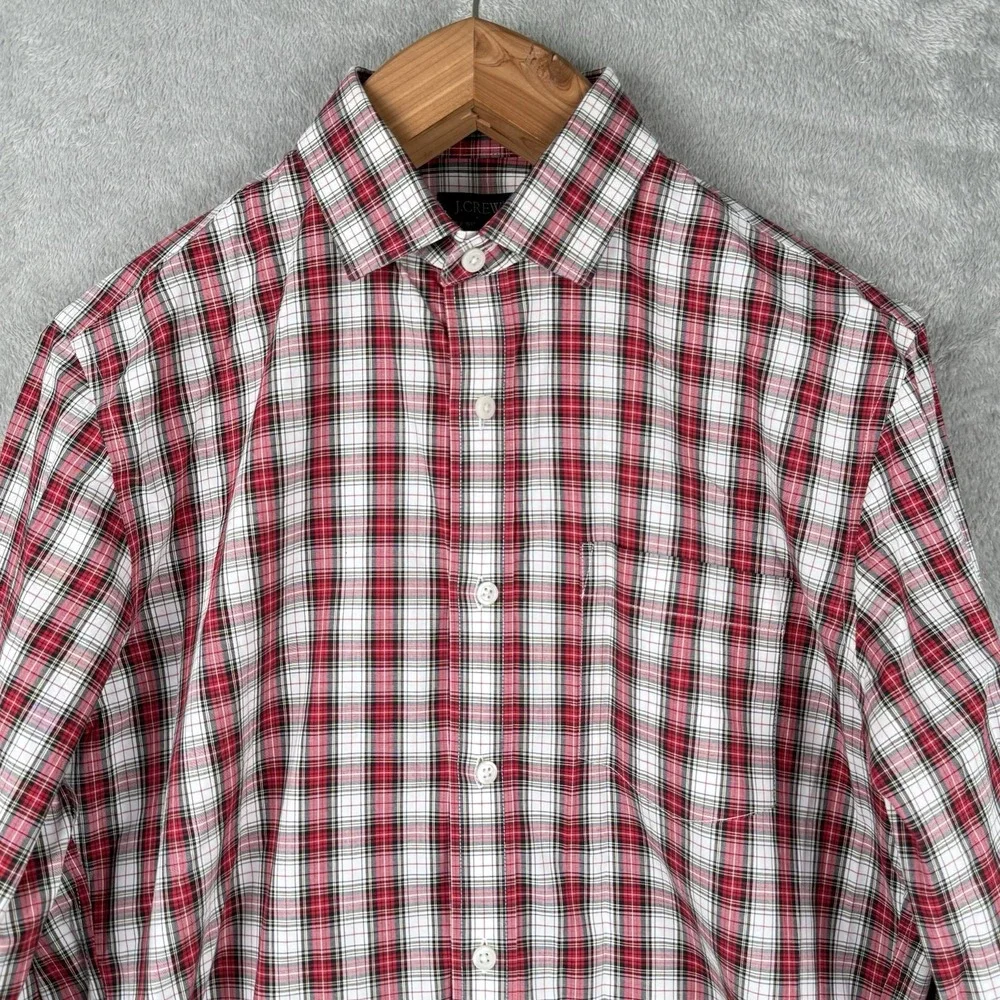 J.Crew Thompson Button Up Shirt Mens M Red Plaid Wrinkle Free Stretch‎ Holiday
